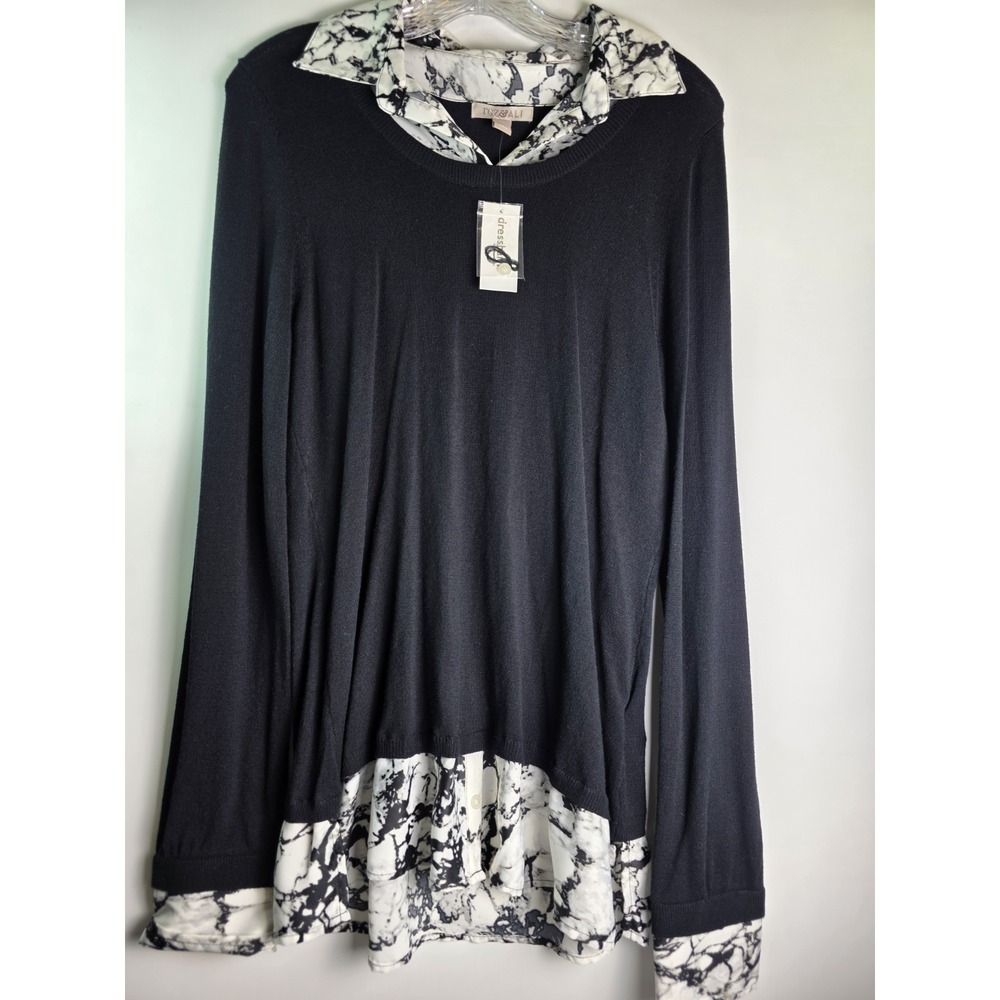 Women's Roj & Ali Black Crew Neck Lightweight Pullover  Sweater in Size M